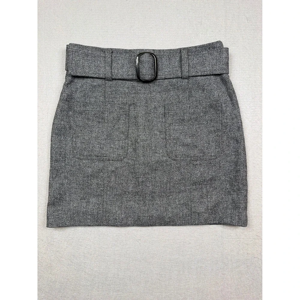 Sezane Grey Virgin Wool Tweed Belted Mini Skirt Size 40 US 8